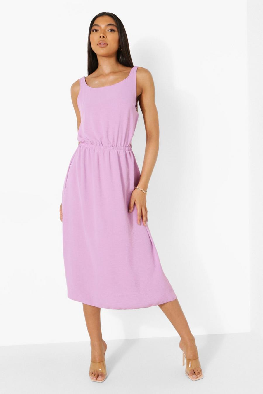Lilac Tall Linen Look Open Back Midi Dress image number 1