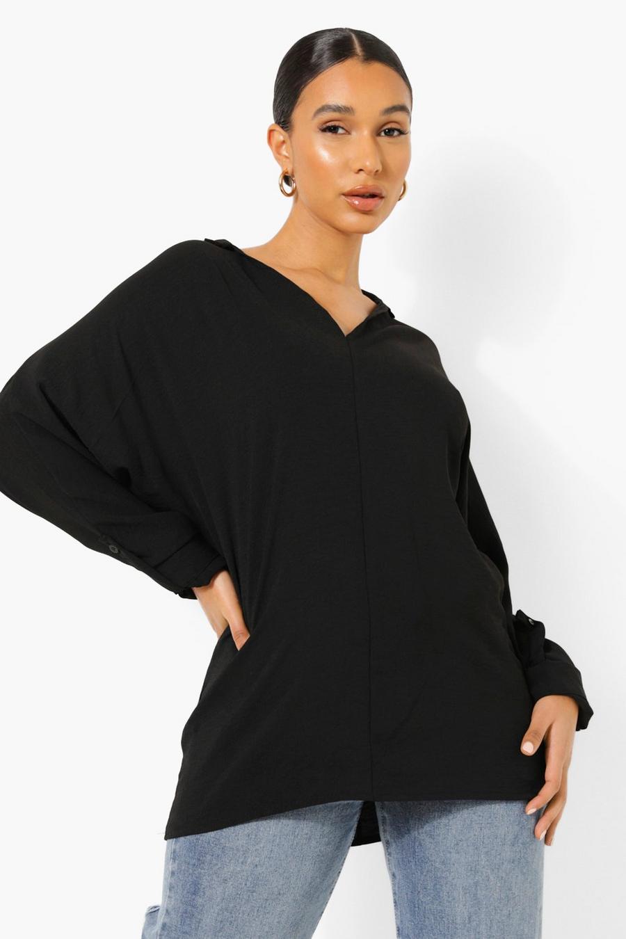 Black Tall Oversized Linnen Look Blouse image number 1