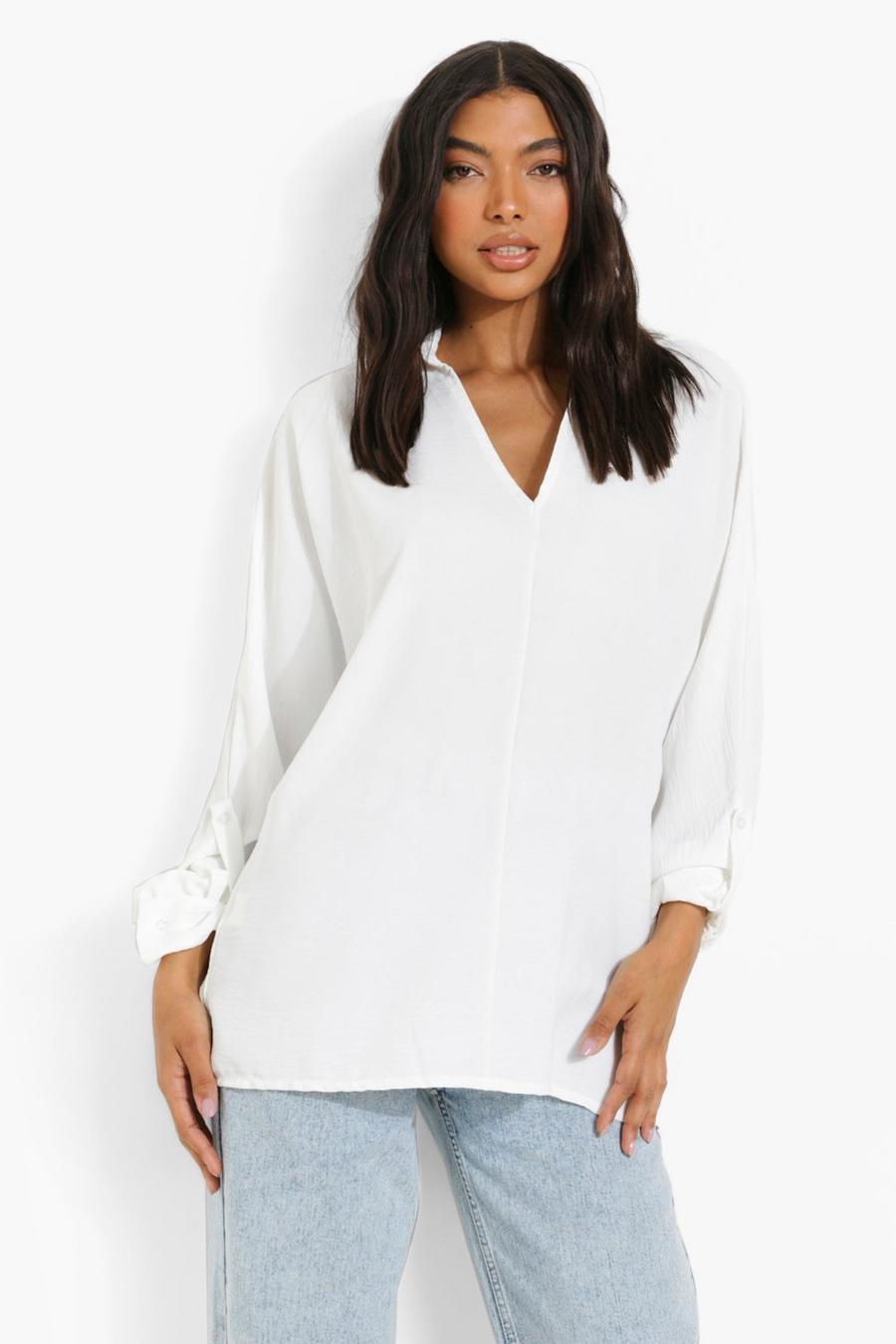 White Tall Oversized Linnen Look Blouse image number 1