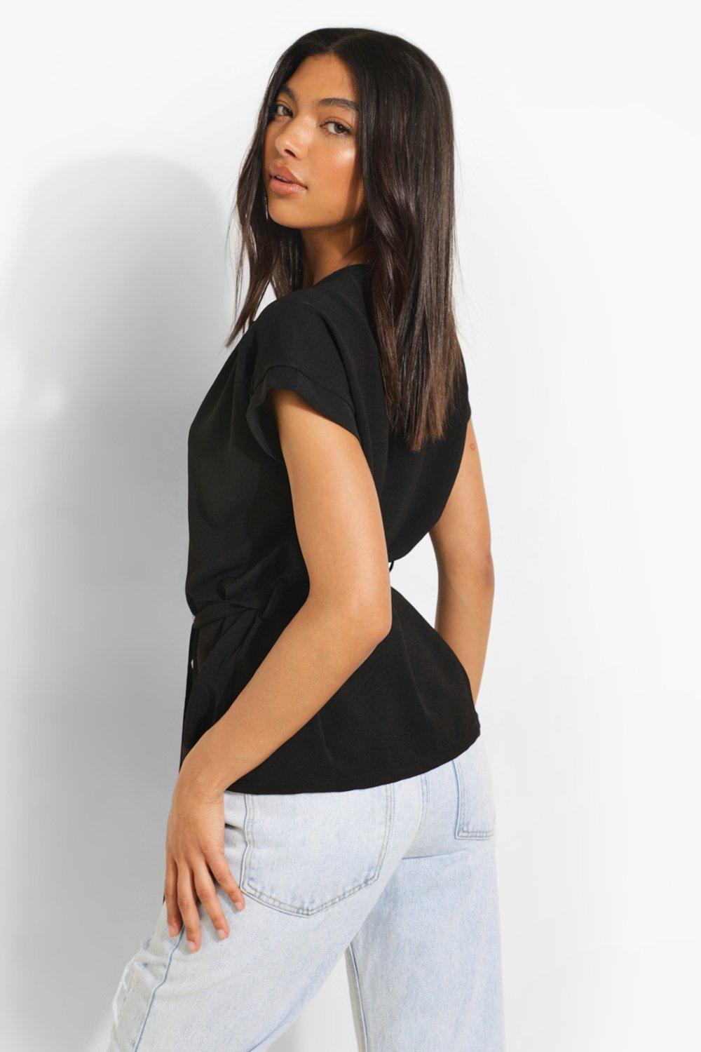 Veronica Black Wrap Linen Blouse