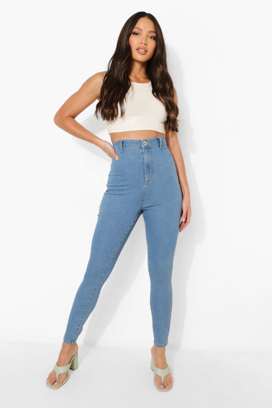 כחול ביניים ג'ינס דיסקו High Rise מבד בר קיימא לנשים גבוהות image number 1