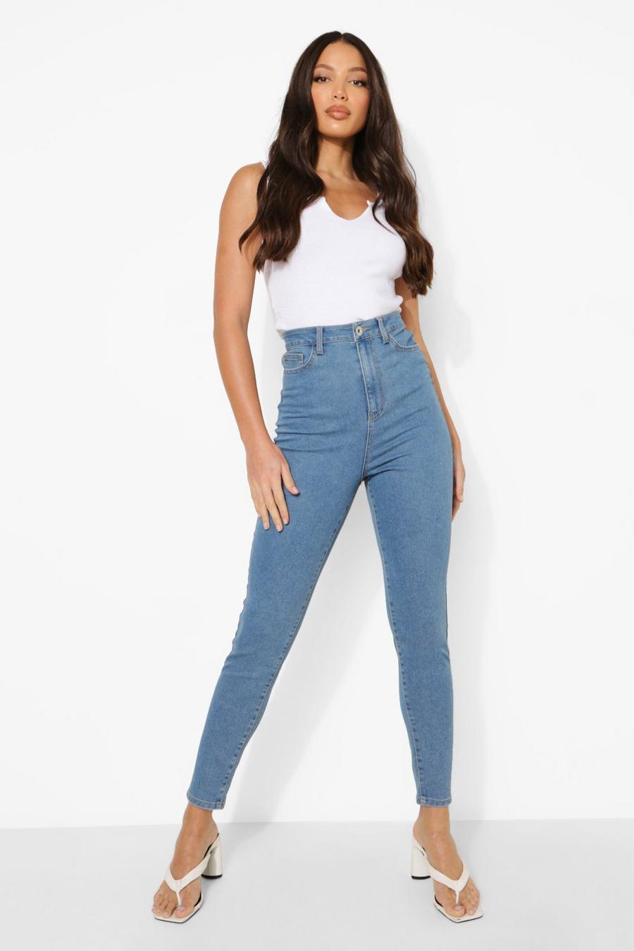 Mid blue Tall - Skinny jeans med hög midja image number 1