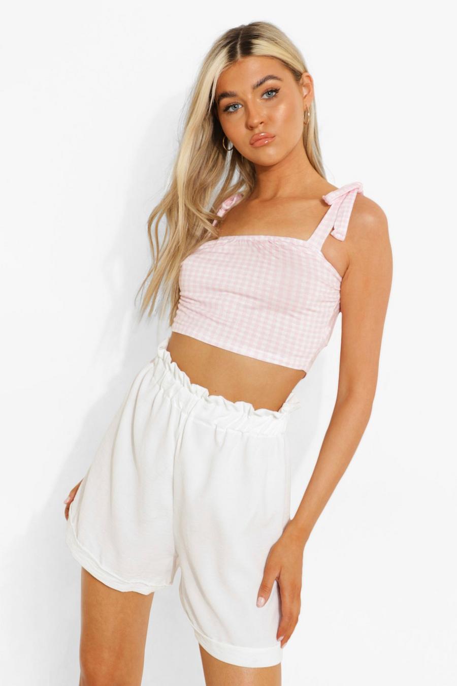 Candy pink Tall Gingham Style Crop Top image number 1