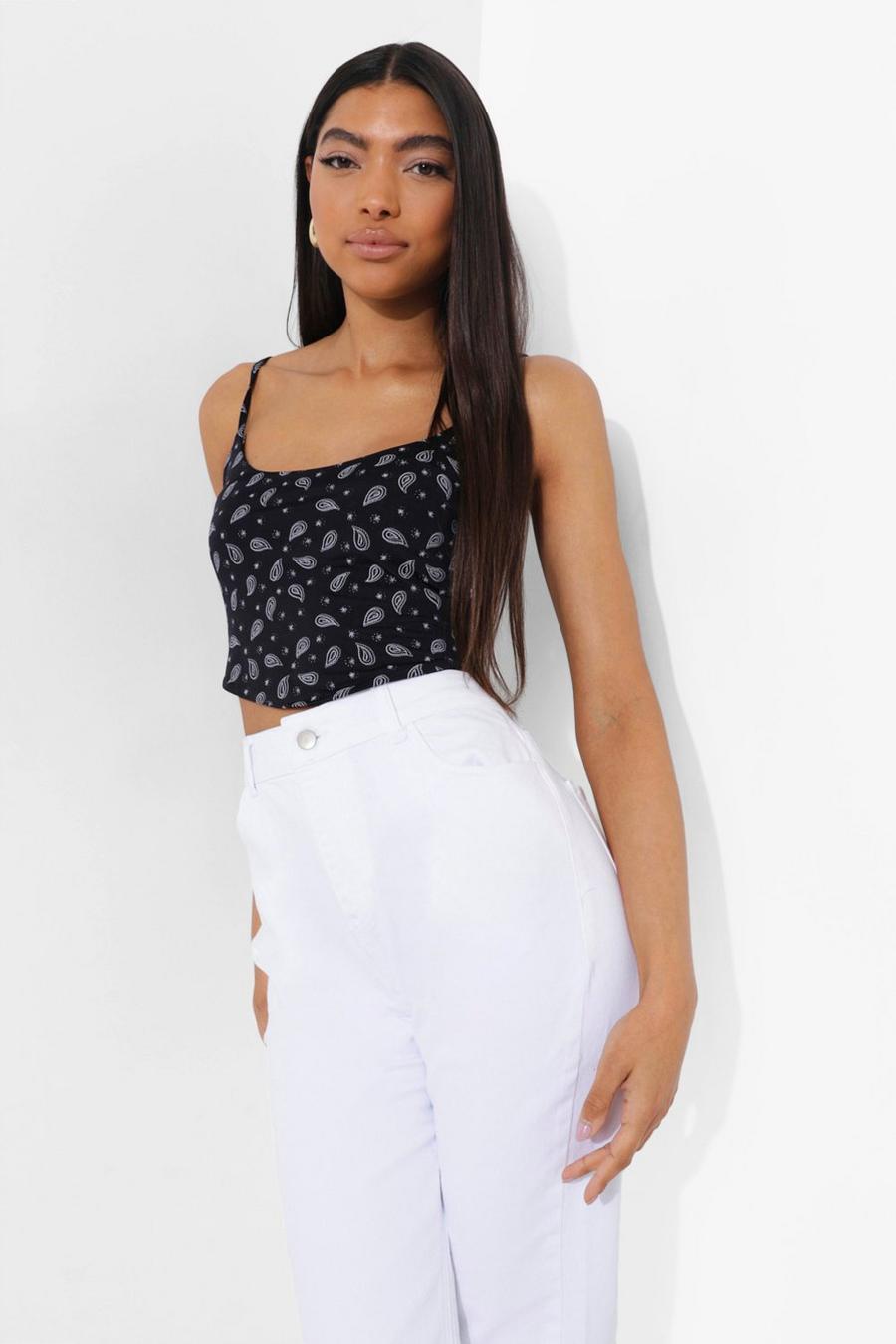 Black Tall Strappy Corset Style Bandana Crop Top image number 1