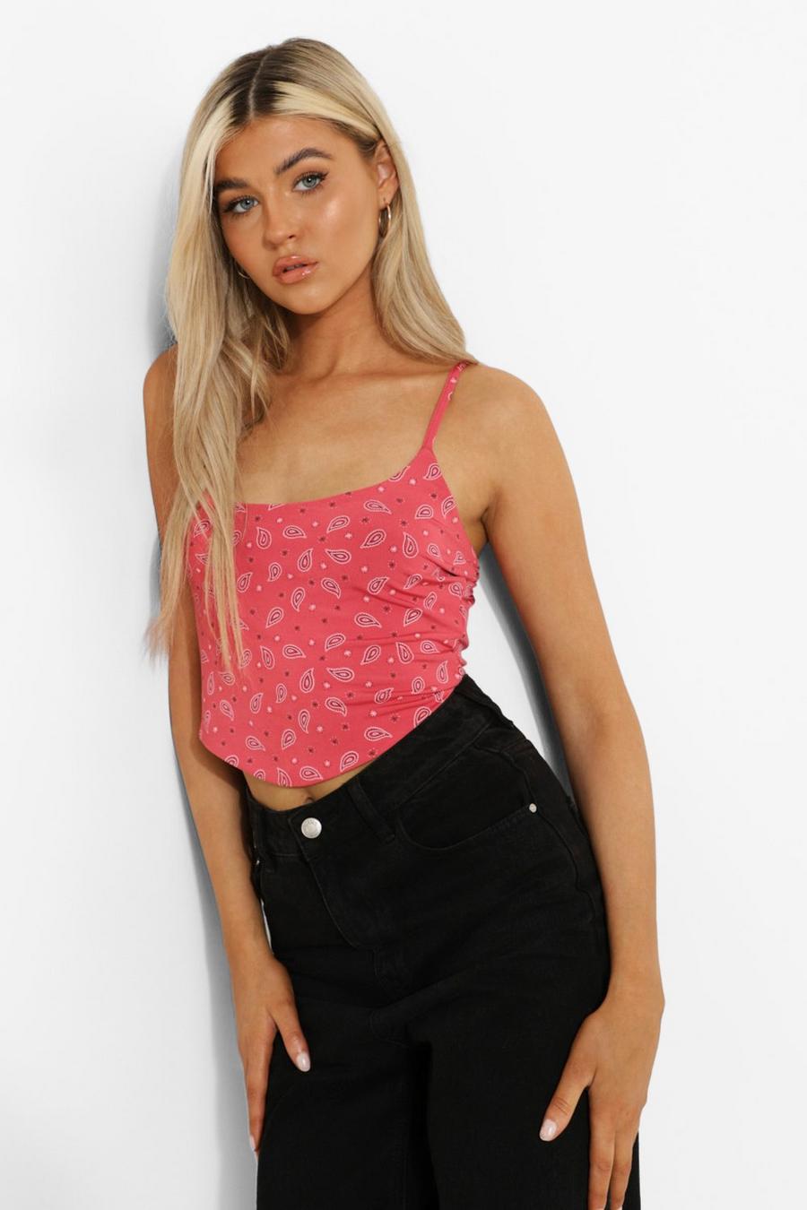 Coral pink Tall Strappy Corset Style Bandana Crop Top image number 1