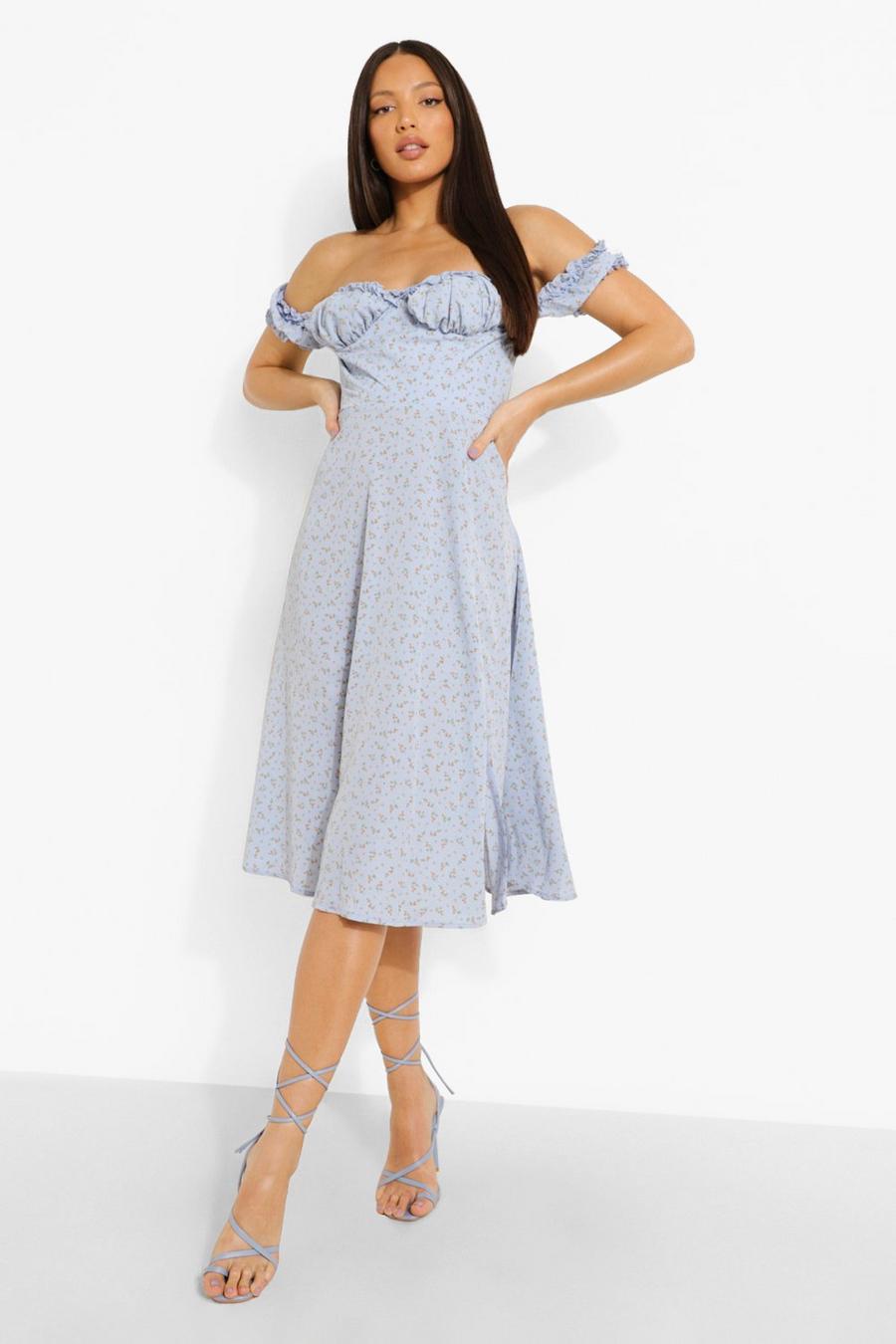 Baby blue Tall Ditsy Floral Corset Off The Shoulder Midi Dress