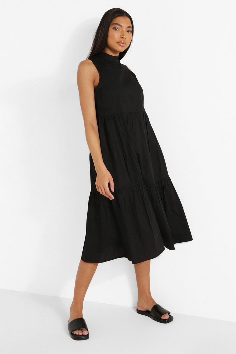 Tall ärmelloses Baumwoll Smok-Kleid, Black image number 1