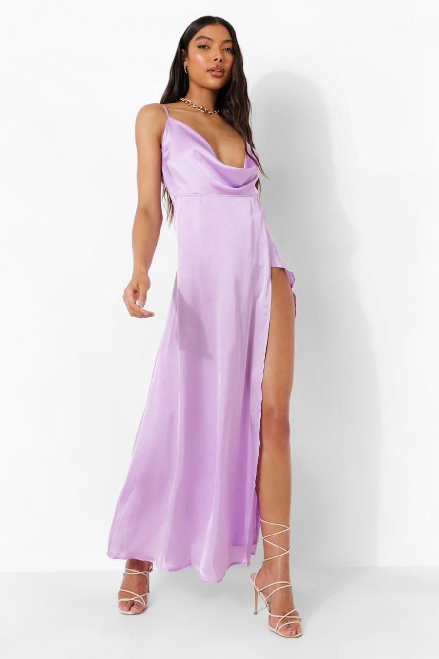 Violet Tall Satin Cut Out Cowl Cami Maxi image number 1