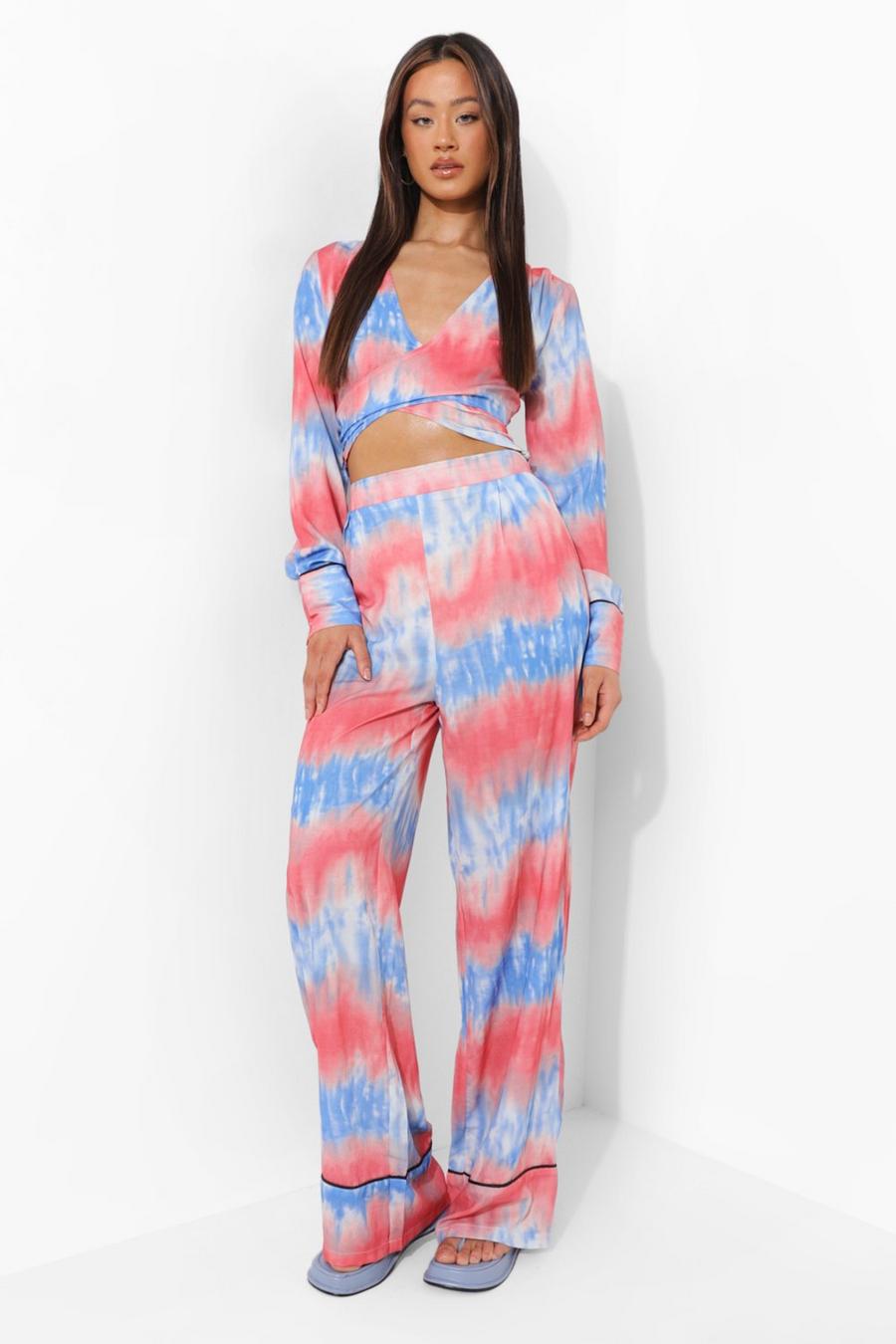 Coral pink rosa Tall Tie Dye Crop Trouser Co-Ord