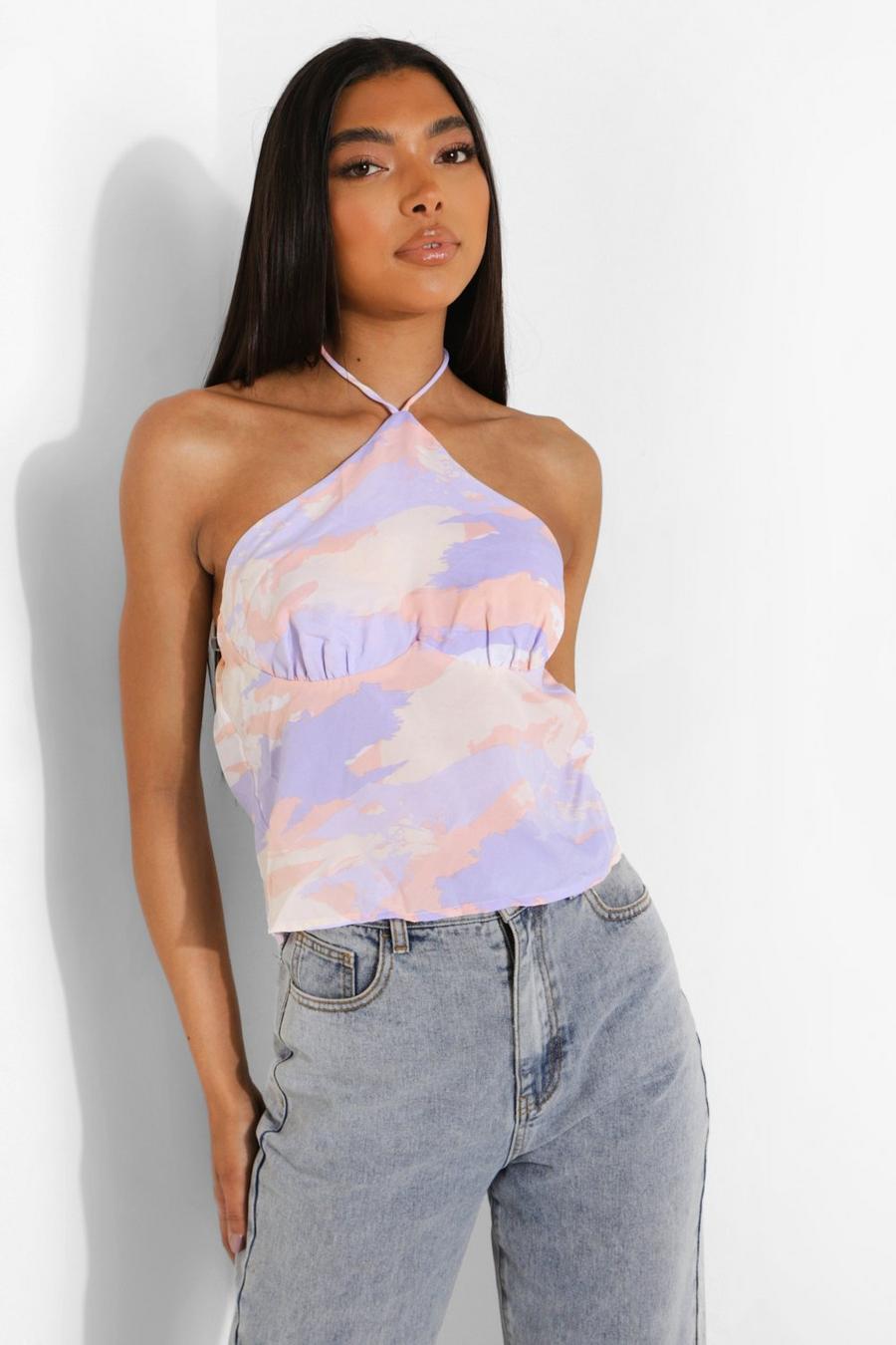 Lilac Tall Tie Dye Halter Ruched Cami Top image number 1