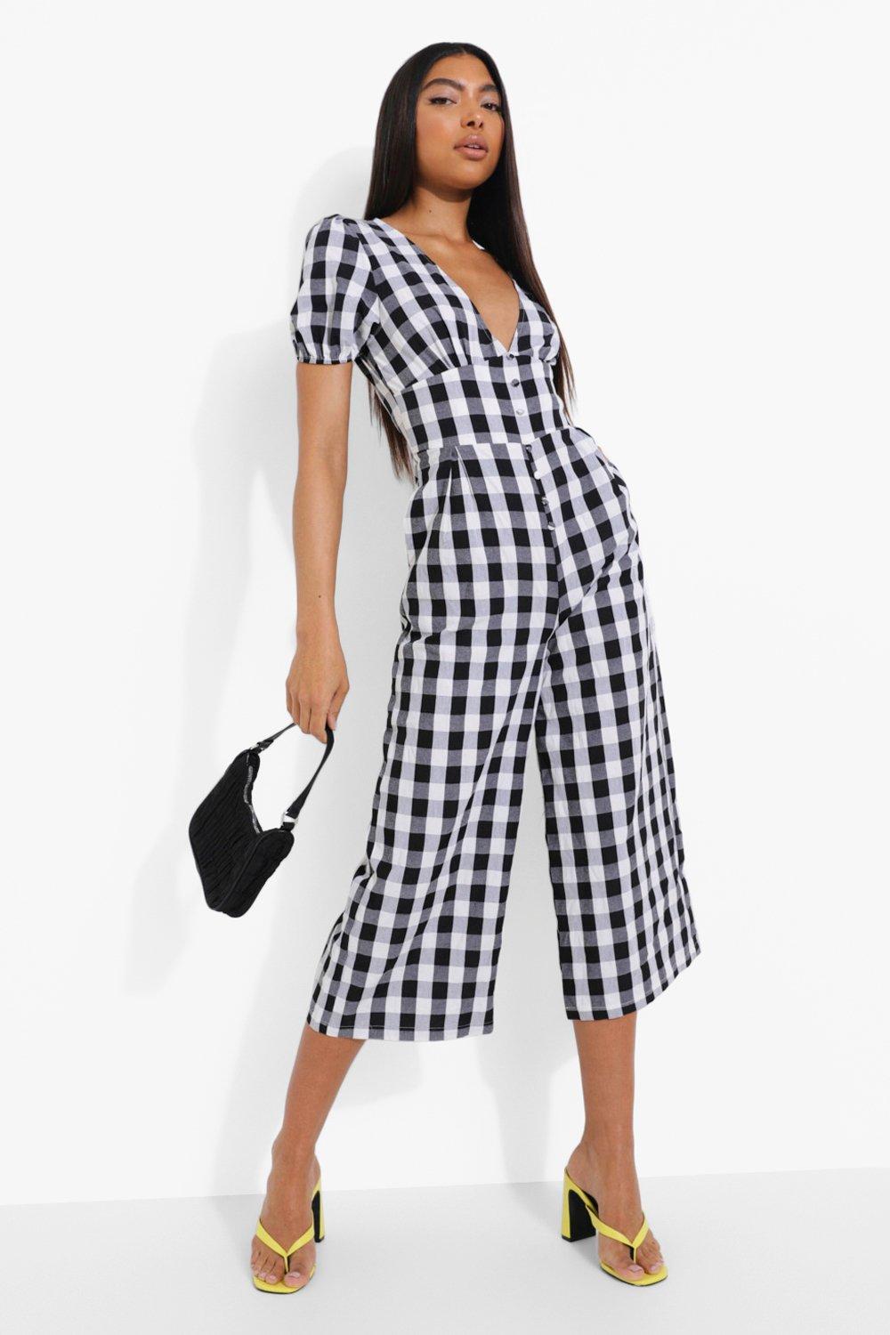 Black and white gingham jumpsuit hotsell