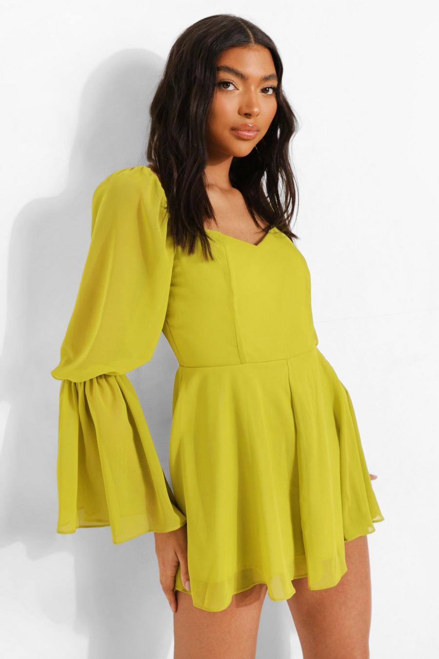 Chartreuse yellow Tall Peasant Floaty Skort Playsuit