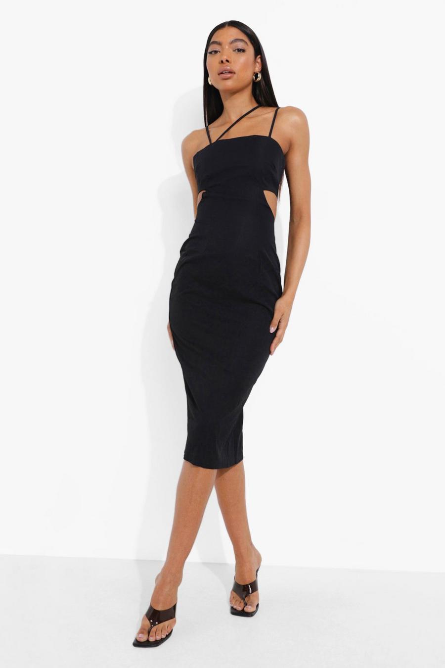 Black Tall Asymmetric Strap Cut Out Midi Dress image number 1