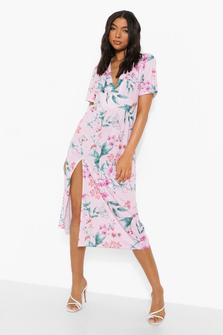 Baby pink Tall Butterfly Floral Midi Dress image number 1