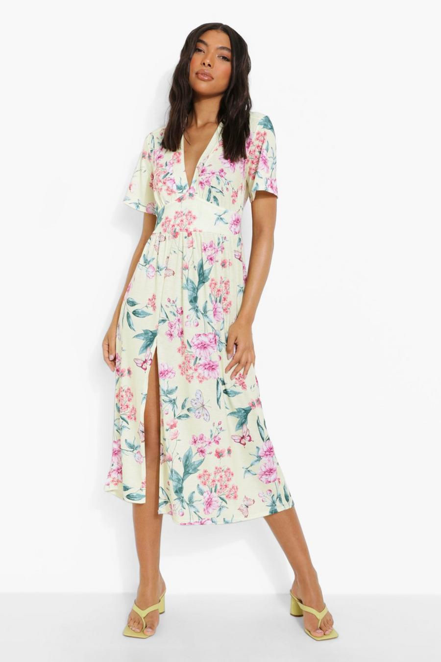 Lemon Tall Butterfly Floral Midi Dress image number 1