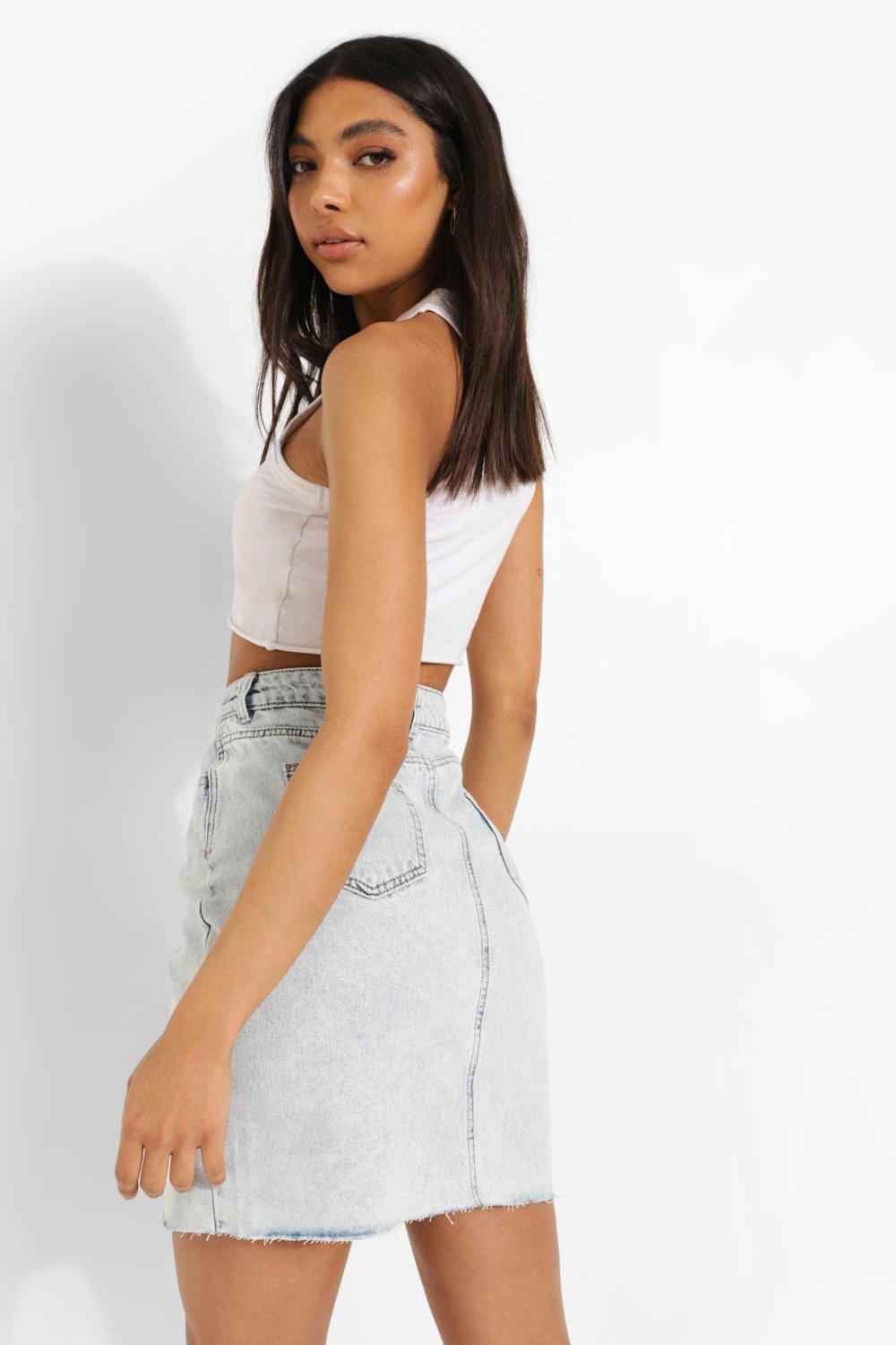 Tall Acid Wash Raw Hem Denim Skirt