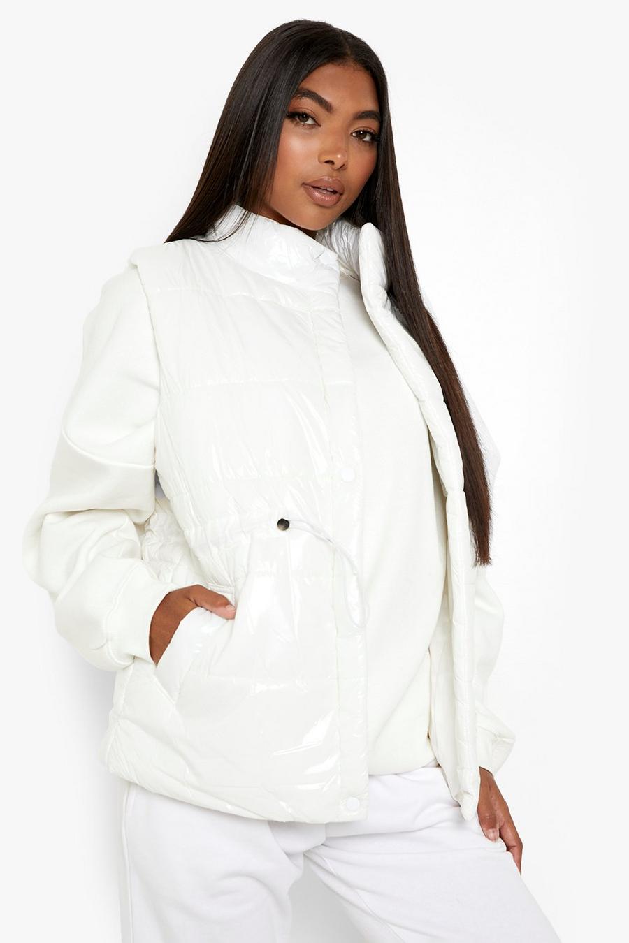 White Tall High Shine Puffer Gilet image number 1
