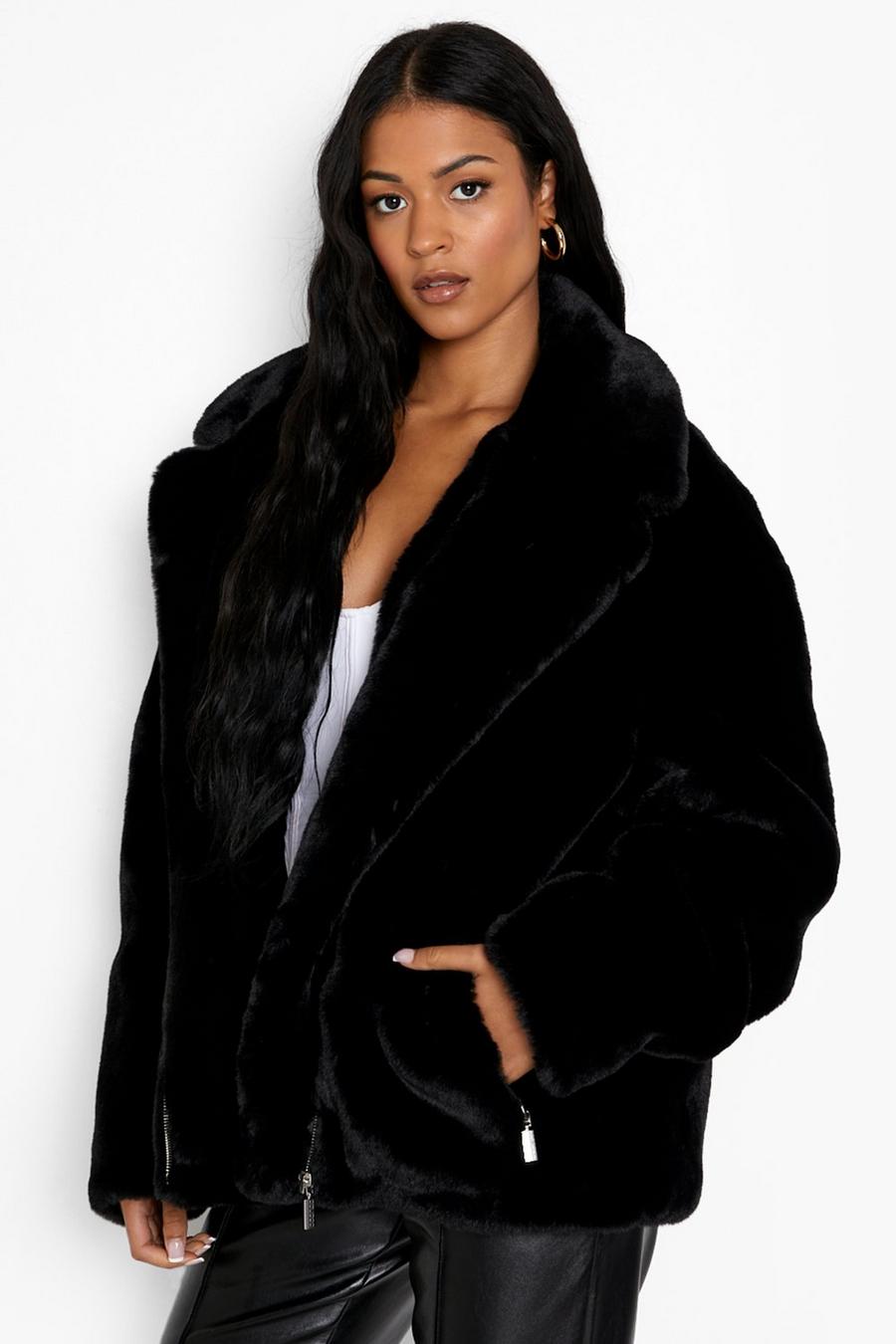 Black Tall Luxe Faux Fur Coat image number 1