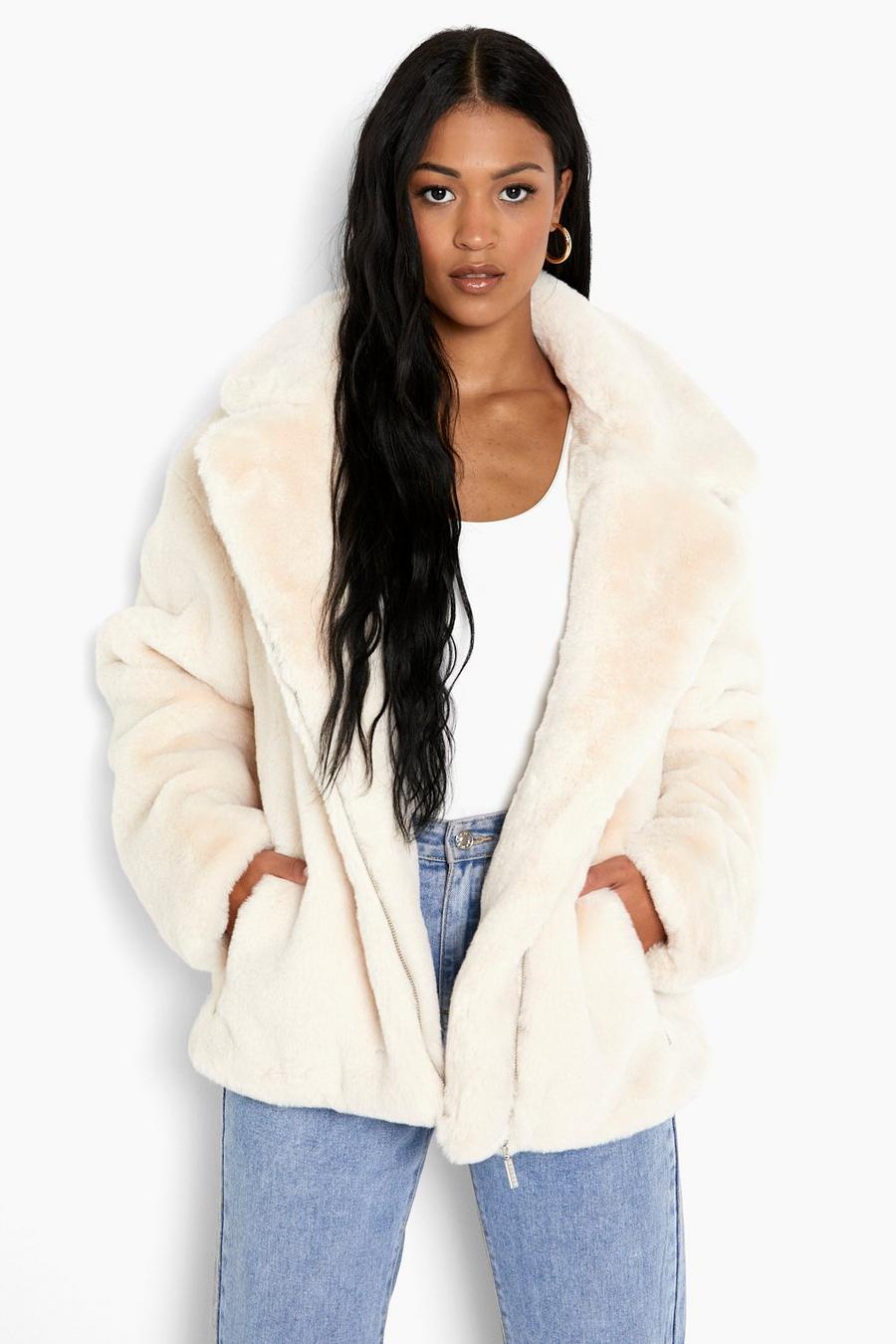 Ecru white Tall Luxe Faux Fur Coat