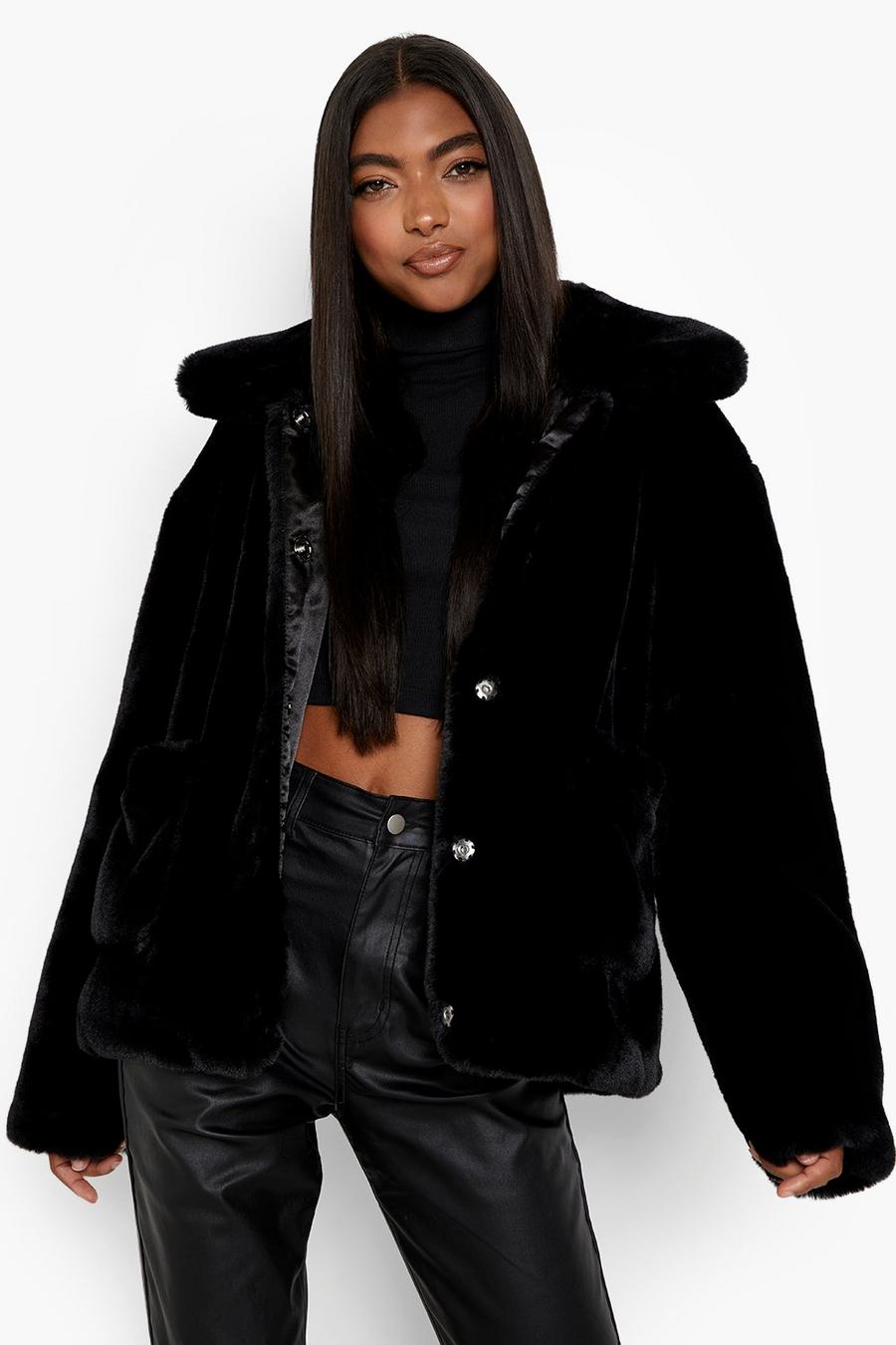 Black Tall Luxe Faux Fur Pocket Detail Jacket image number 1