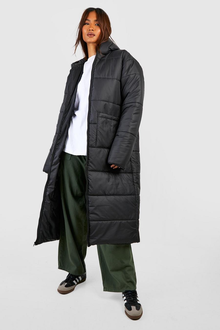 Black Tall Oversized Hooded Longline Puffer Coat