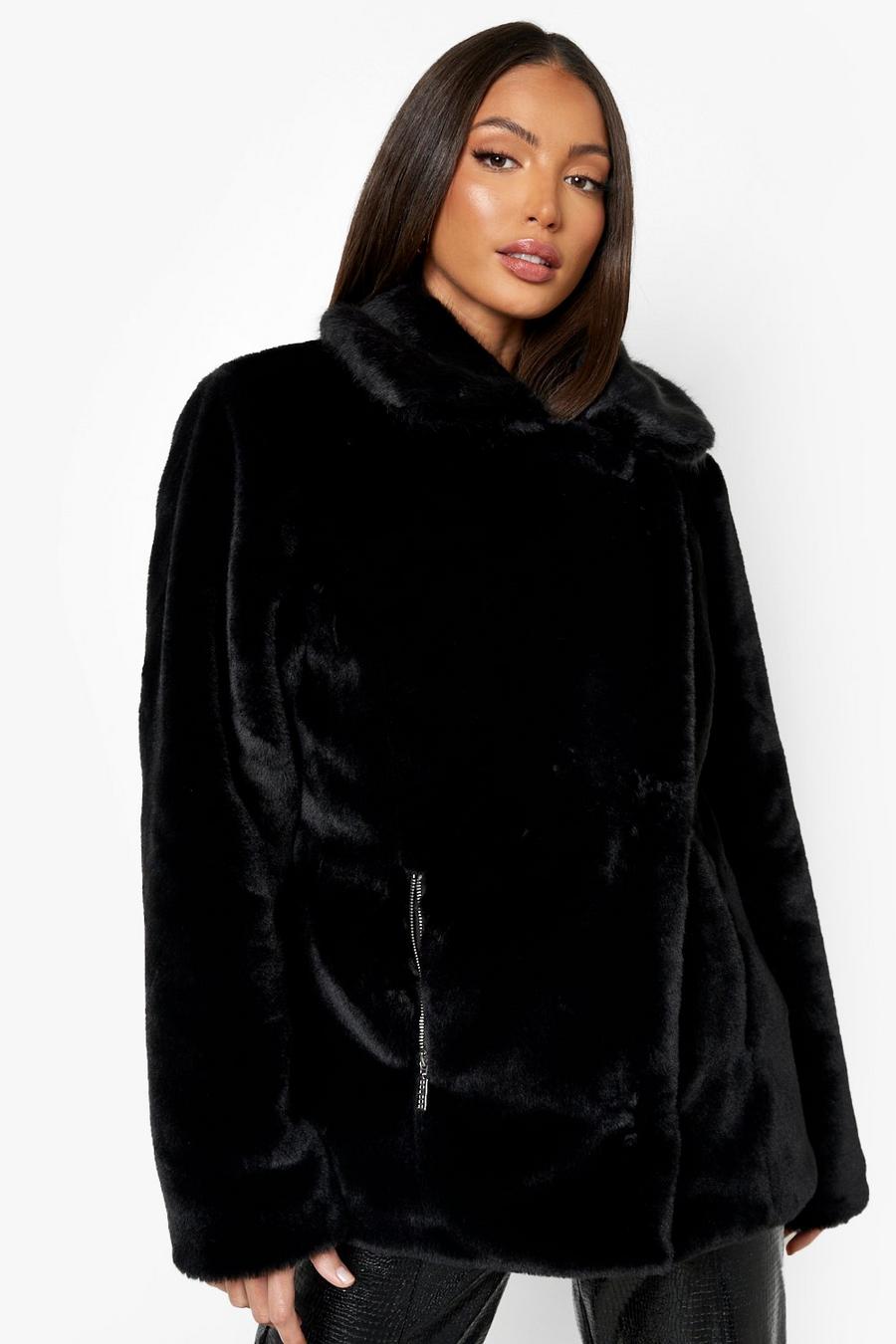 Black Tall Luxe Faux Fur Aviator Coat image number 1