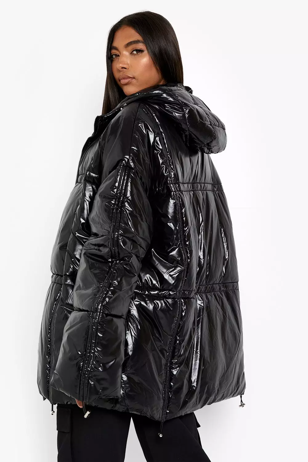 Ivy park vinyl hotsell padded coat in black