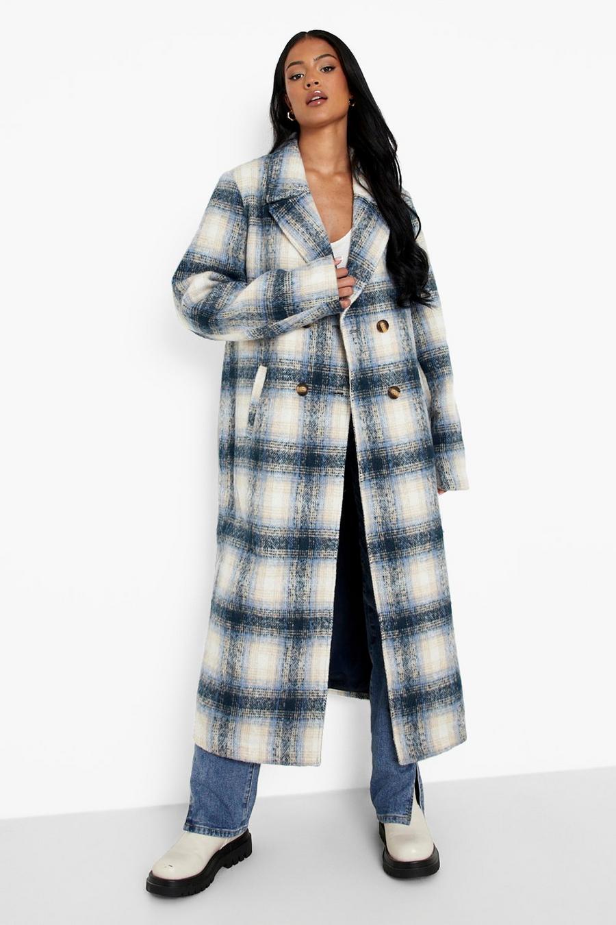 Navy Tall Check Longline Wool Coat image number 1