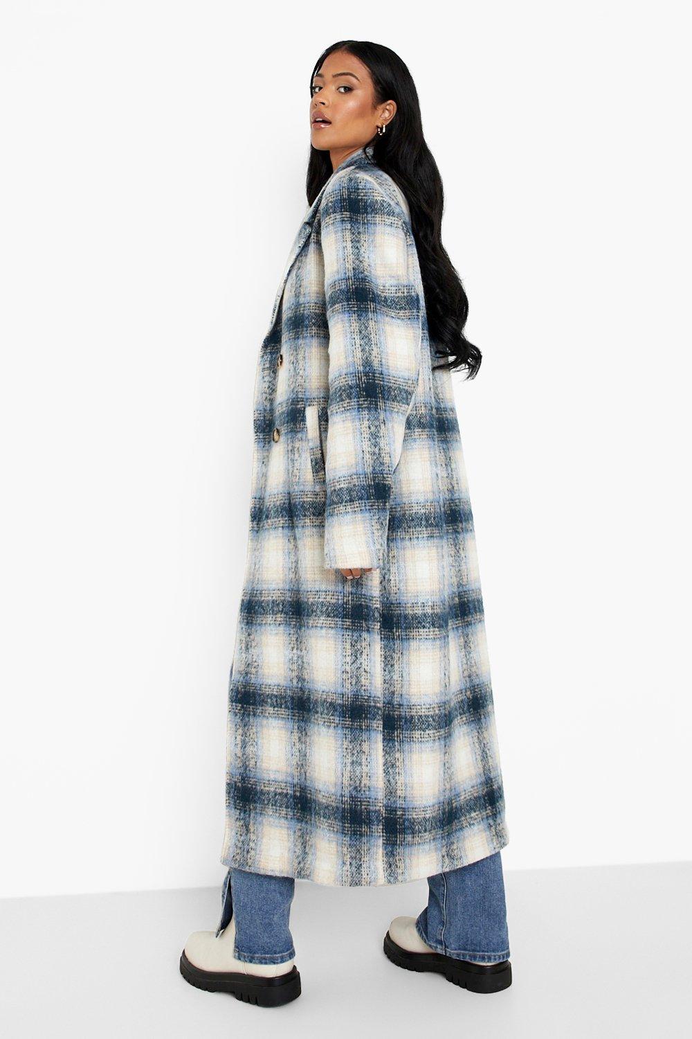 Womens check longline coat sale