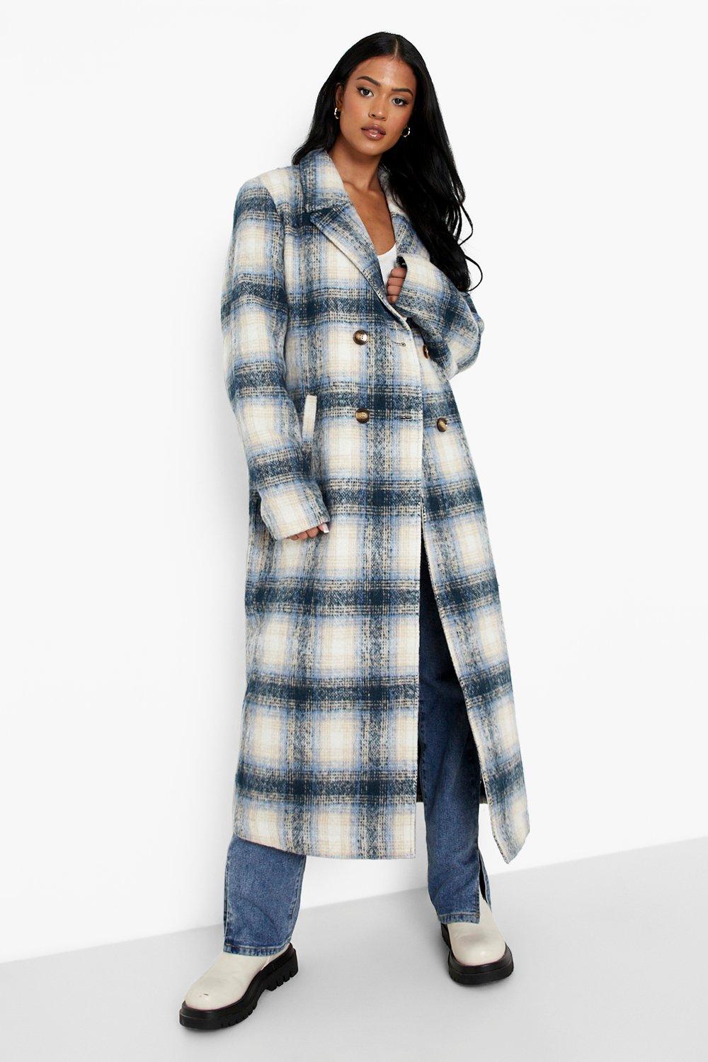 Long checked wool coat best sale