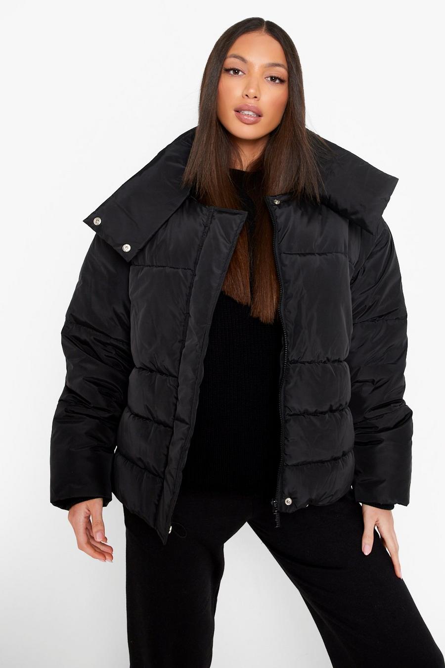 Black Tall High Neck Puffer Jacket image number 1