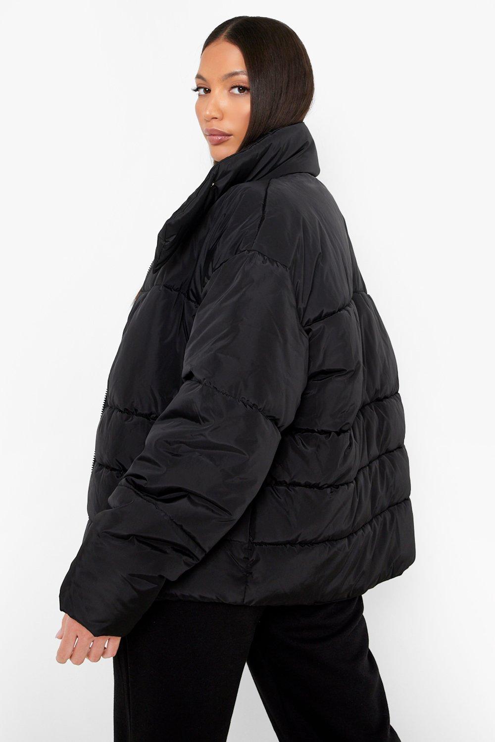 black puffer jacket with fur hood