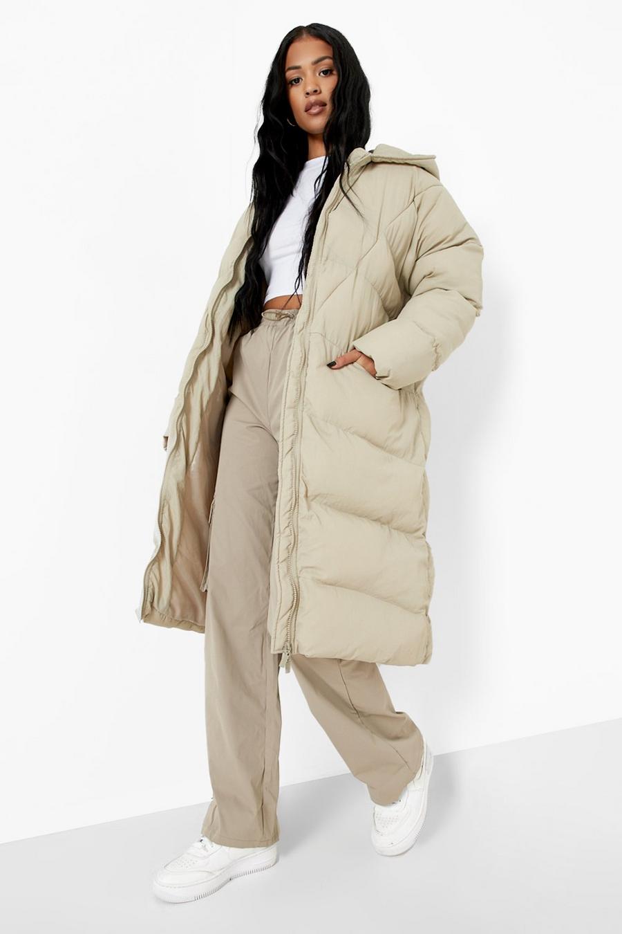 Taupe Tall Maxi Quilt Detail Puffer Jacket image number 1