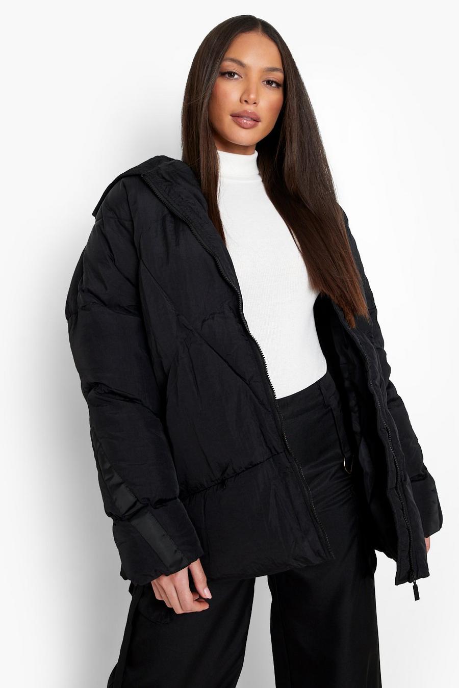 Black Tall Oversized Quilt Detail Puffer Jacket image number 1