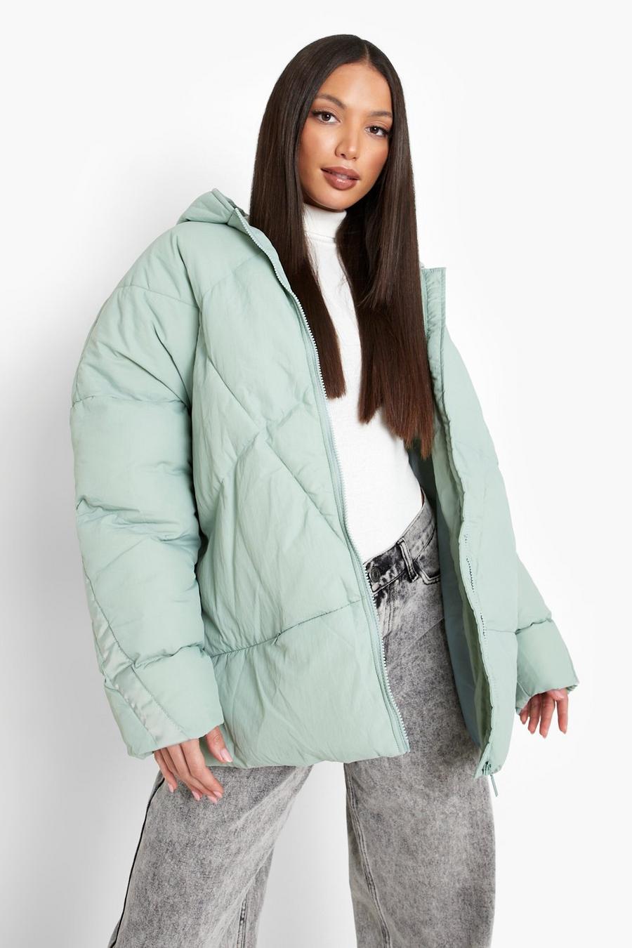 Sage green Tall Oversized Quilt Detail Puffer Jacket