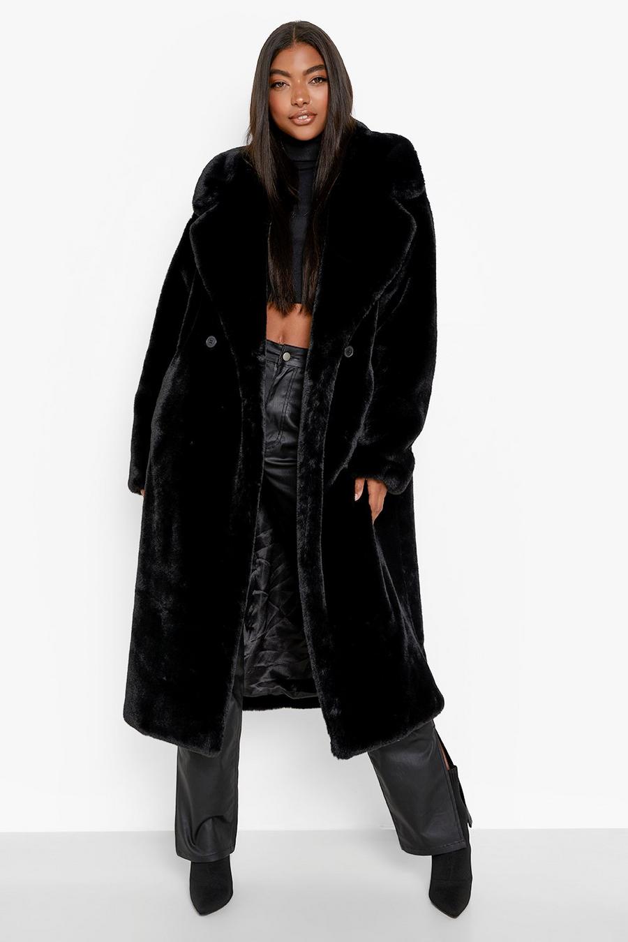 Abrigo Tall de corte largo con pelo sintético Luxe, Black image number 1