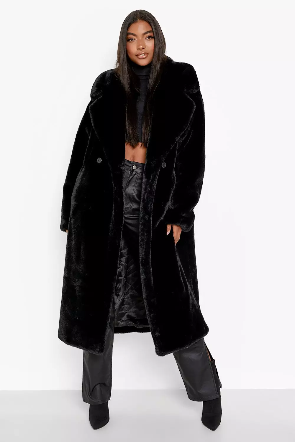 Black mid length faux hotsell fur coat