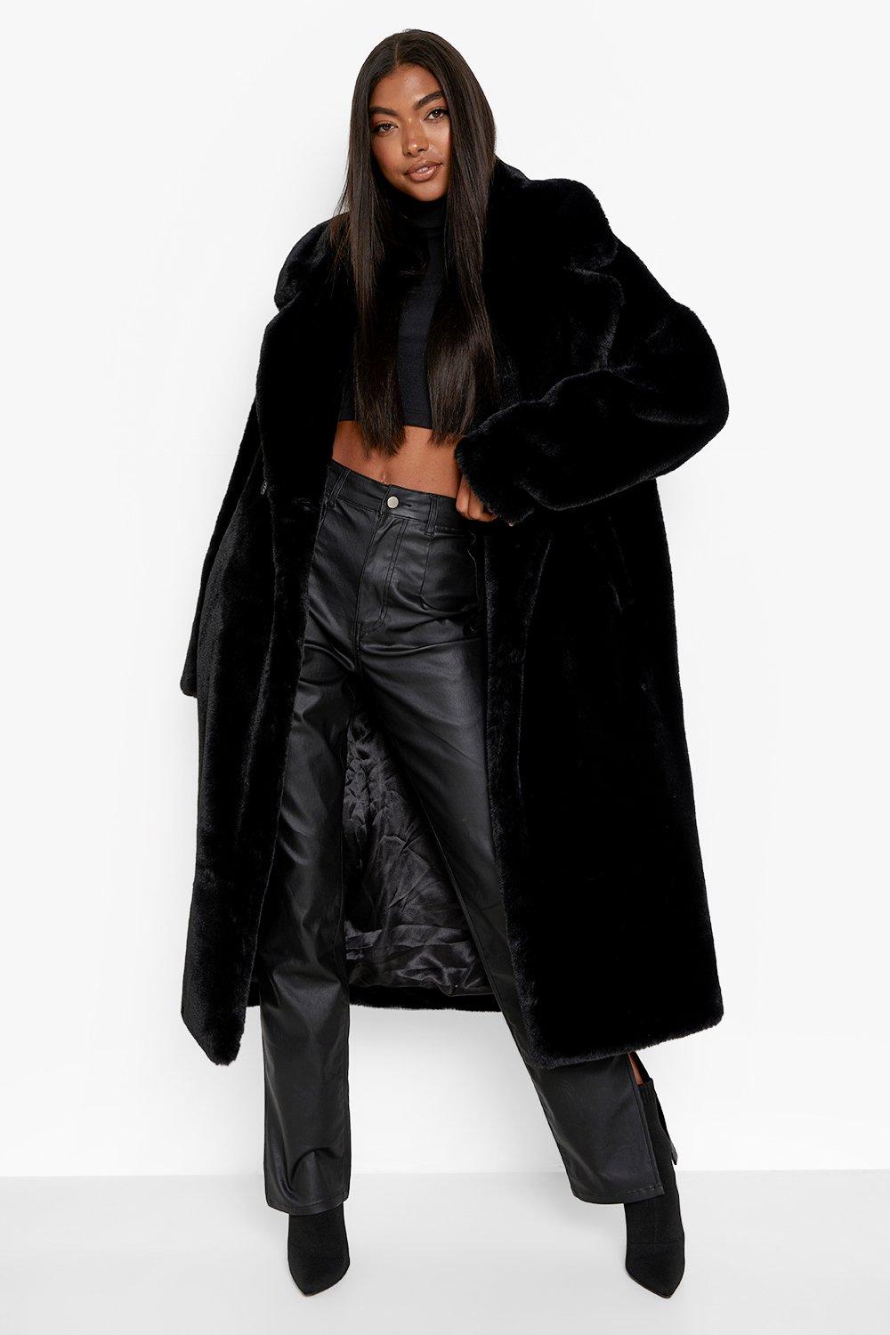 Womens Clothing Coats Fur coats Boohoo Tall Luxe Faux Fur Aviator Coat in Black 