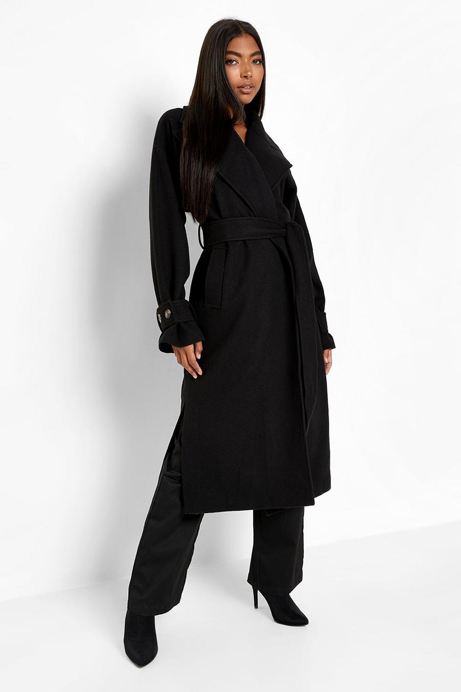 Black Tall Wool Look Trench image number 1