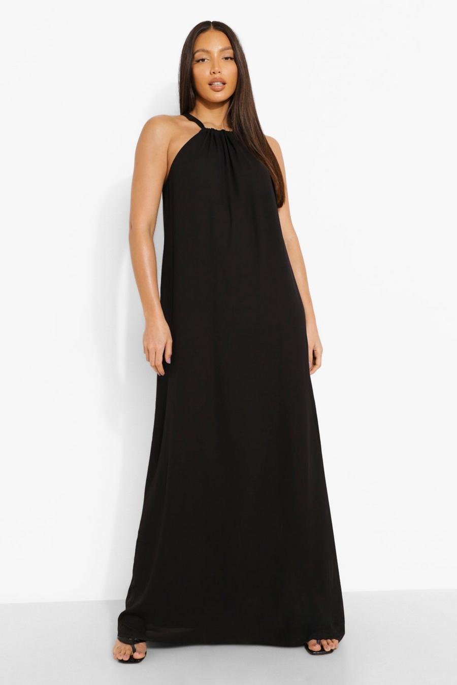 שחור שמלת מקסי ארוגה עם צווארון קולר לנשים גבוהות image number 1