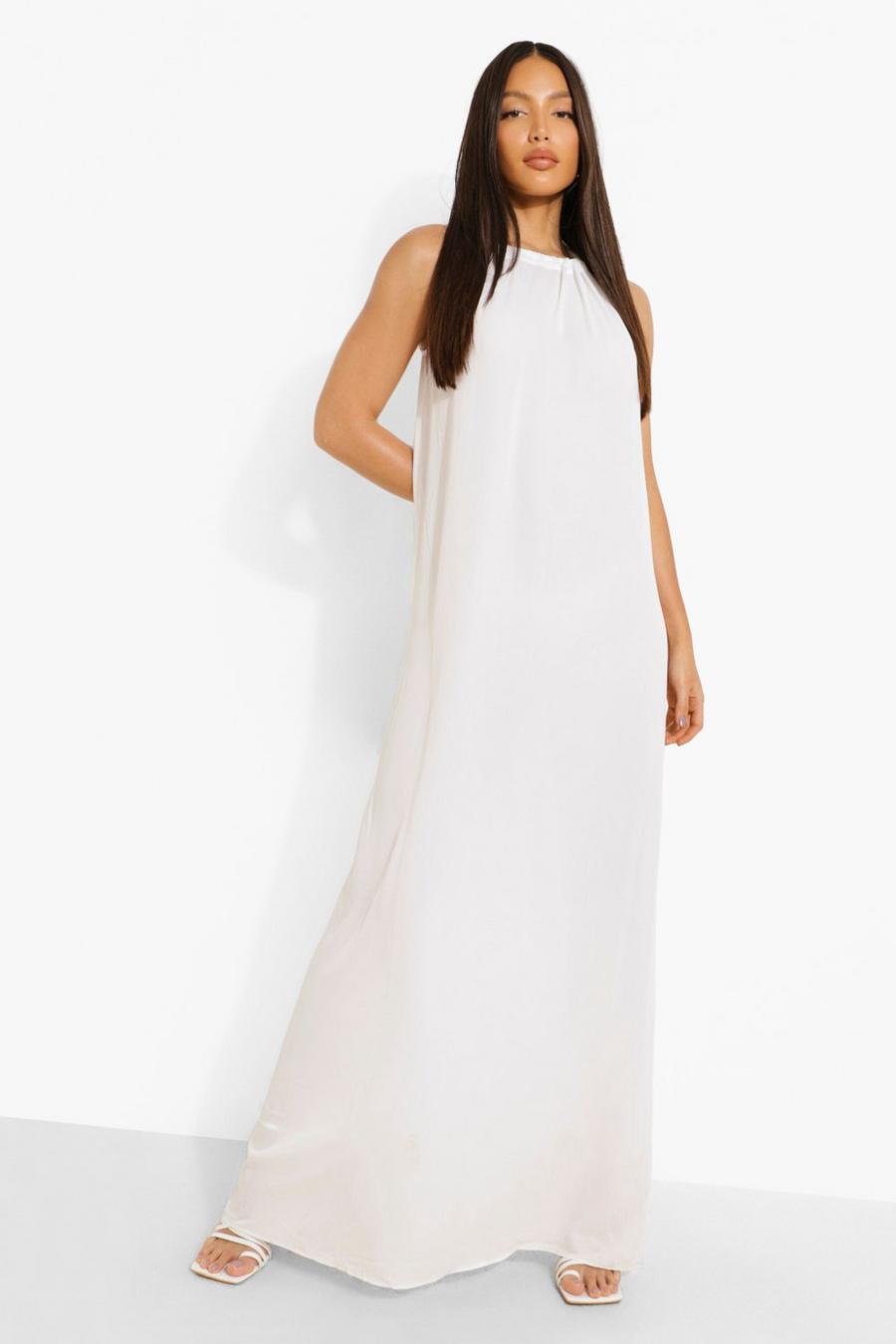 לבן שמלת מקסי ארוגה עם צווארון קולר לנשים גבוהות image number 1