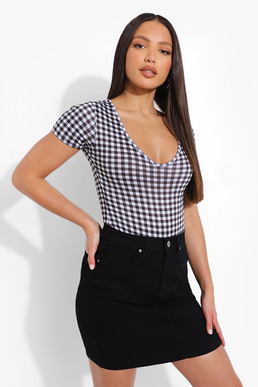 Tall kurzarm Gingham Body, Black image number 1