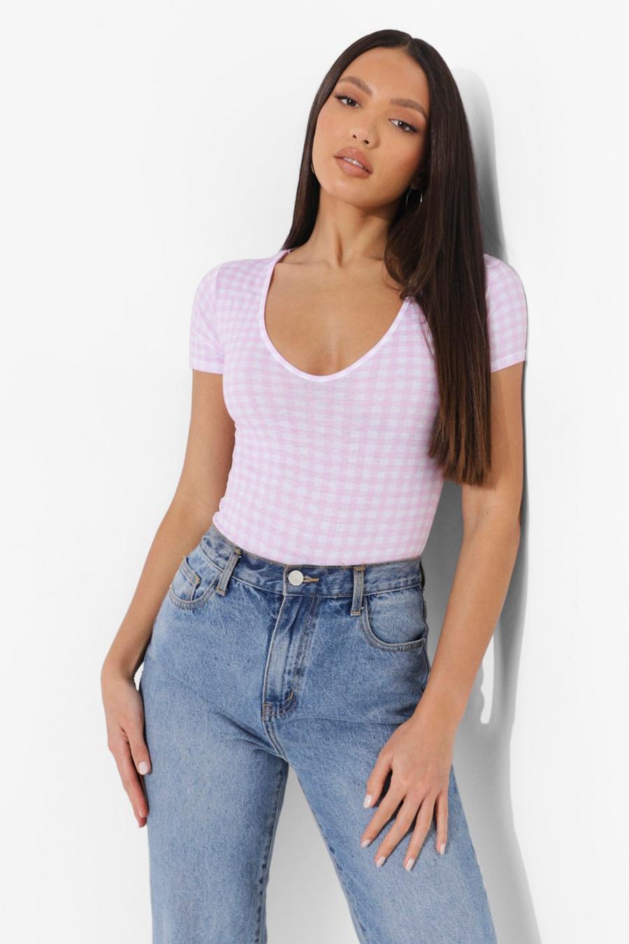 Tall kurzarm Gingham Body, Light pink image number 1