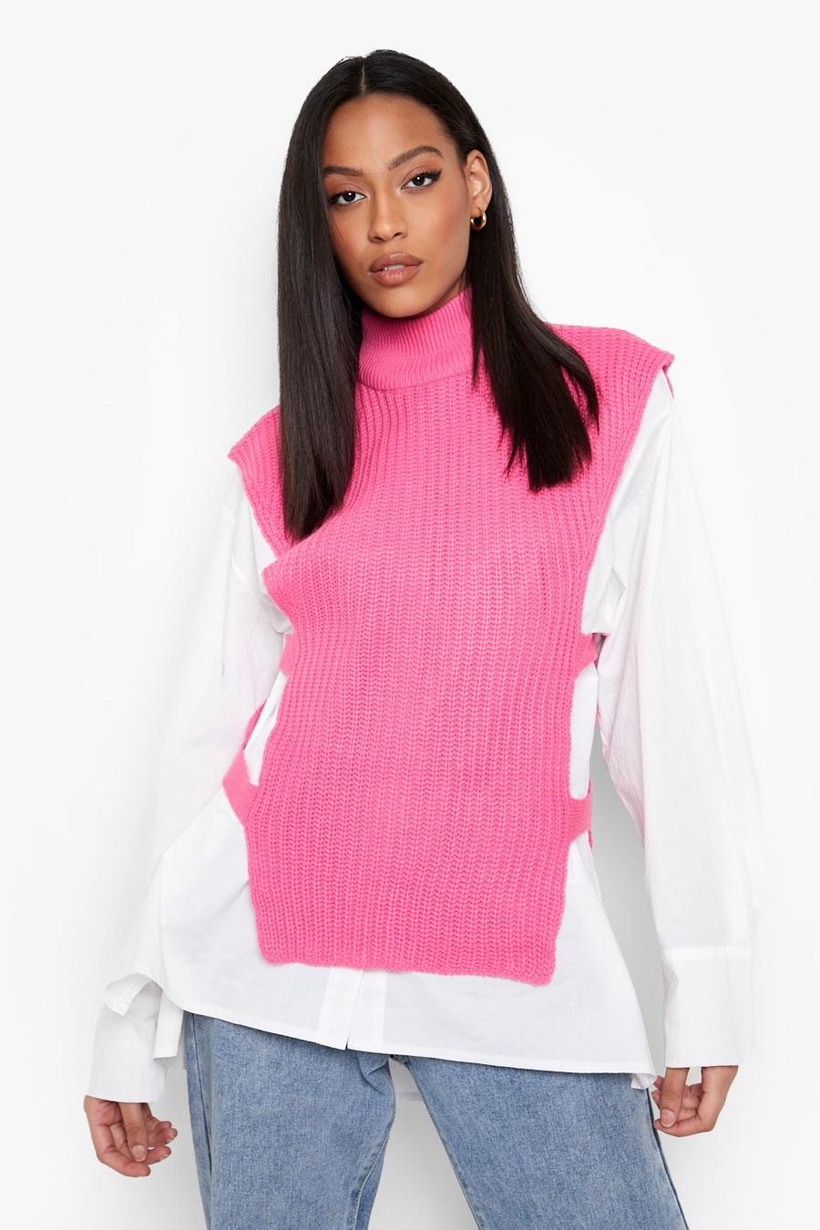 Bright pink Tall High Neck Tab Side Sweater Vest image number 1
