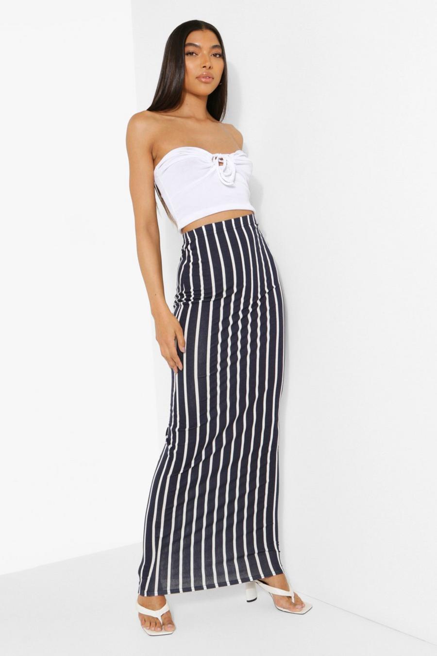 Navy Tall Stripe Maxi Skirt image number 1