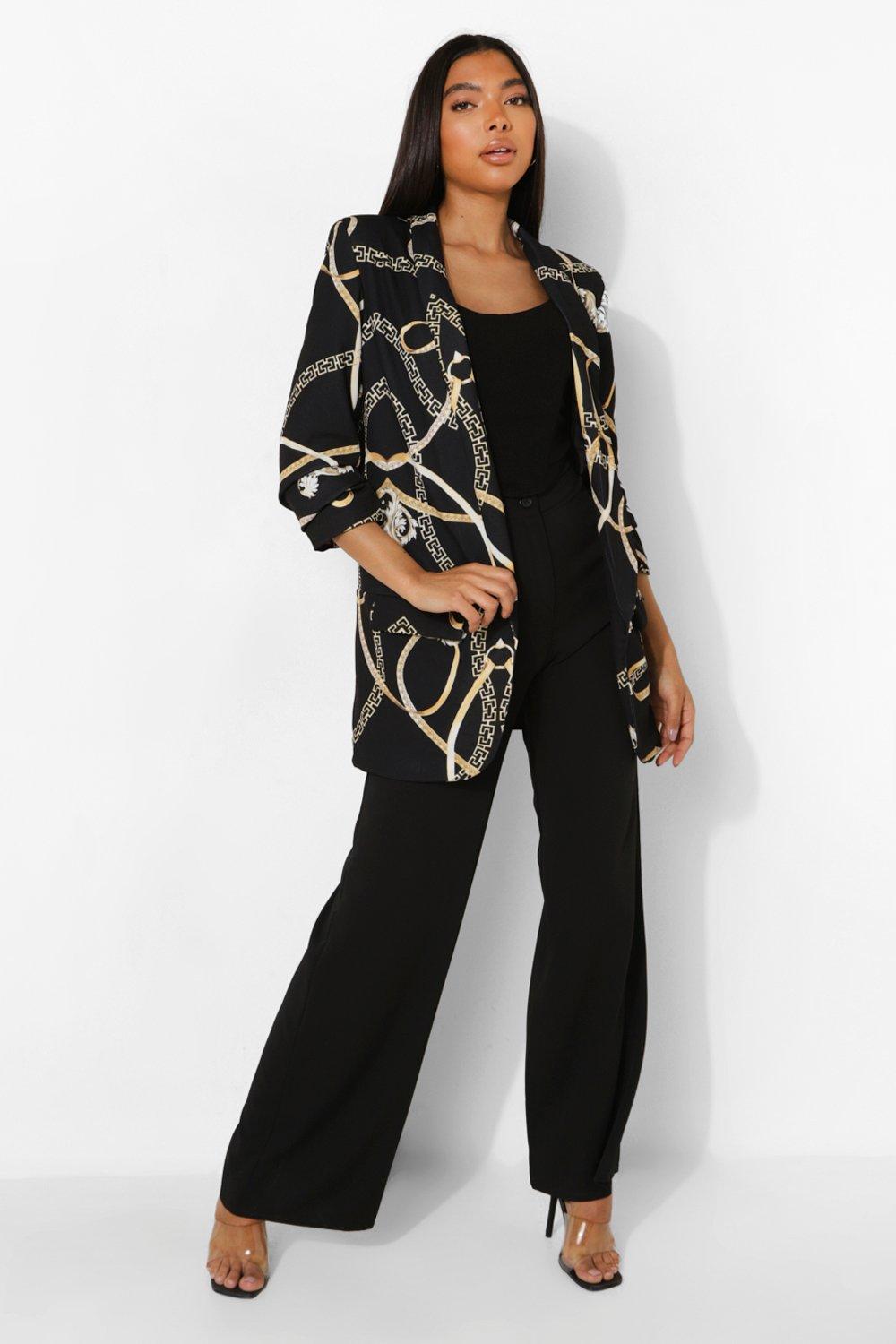 Tall Chain Print Ruched Sleeve Blazer boohoo USA