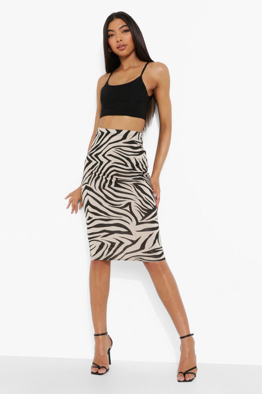 Stone Tall Zebra Print Midi Skirt image number 1
