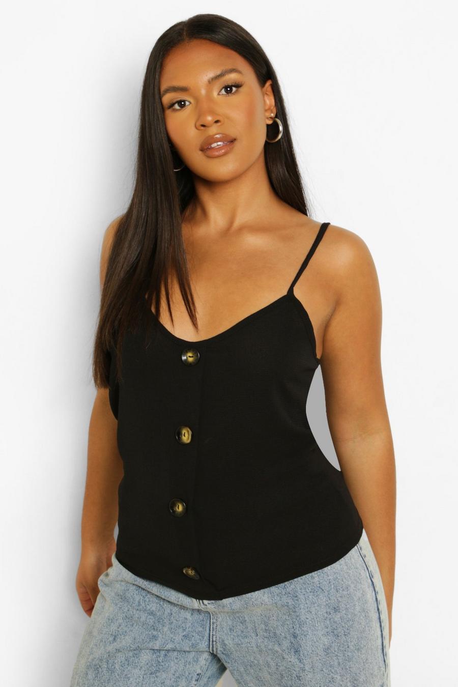 Black Tall Button Detail Cami Top image number 1