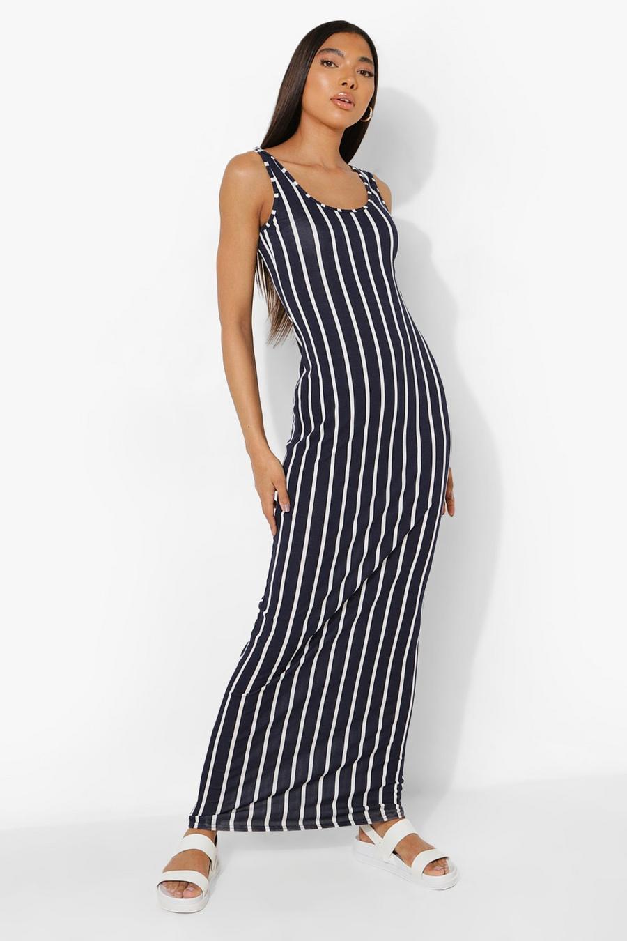 Navy Tall Stripe Scoop Neck Maxi Dress image number 1