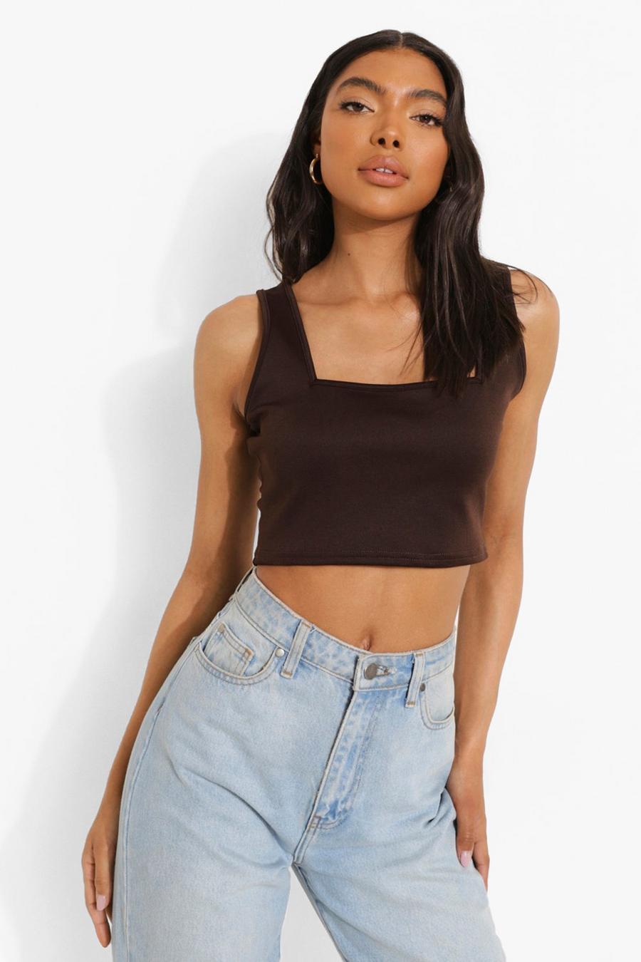 Chocolate Tall Basic Scuba Square Neck Bralette image number 1